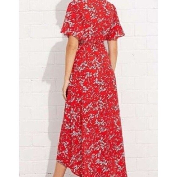 Abel The Label Maxi Dress Floral Print Red High Low Short Sleeve Size XS - Picture 2 of 8